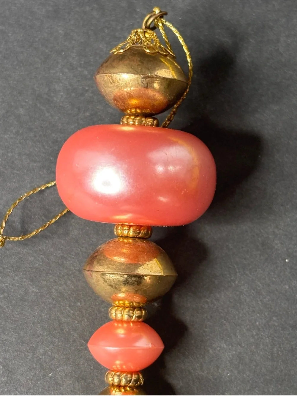 Vintage beaded drop finial (icicle) ornament Coral Pink Pearlized Beads